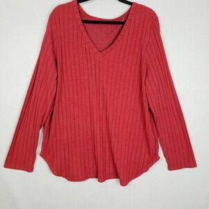 Ribbed Sweater V-Neck Relaxed Fit Dark Red Lightweight Pullover Shein Curve 4X